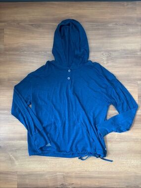 adidas Blue Hooded Henley Pullover